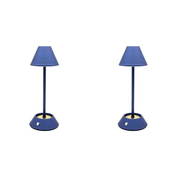 2PK Boyle LED Rechargeable Table Lamp with Cone Shade 10x10x28cm Matt Blue