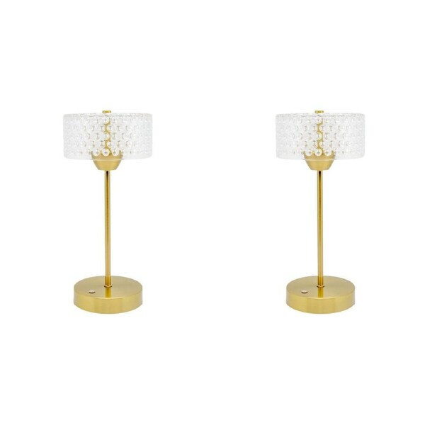 2PK Boyle Rechargeable LED Portable Table Lamp w/ Acrylic Drum Shade 15x15x32cm