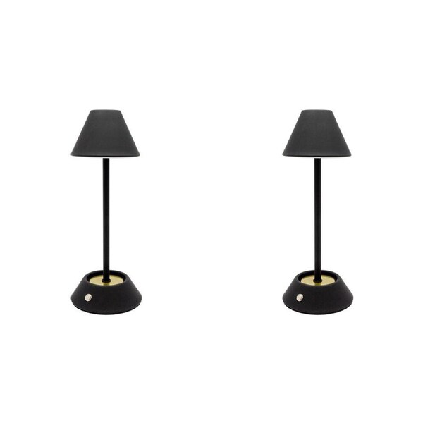 2PK Boyle LED Rechargeable Table Lamp with Cone Shade 10x10x28cm Matt Black