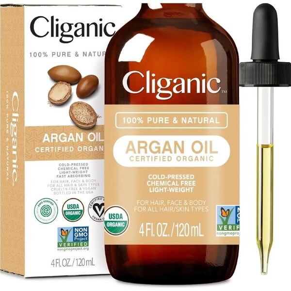Cliganic Certified Organic, Cold Pressed, Non-GMO Body & Hair Argan Oil 120ml