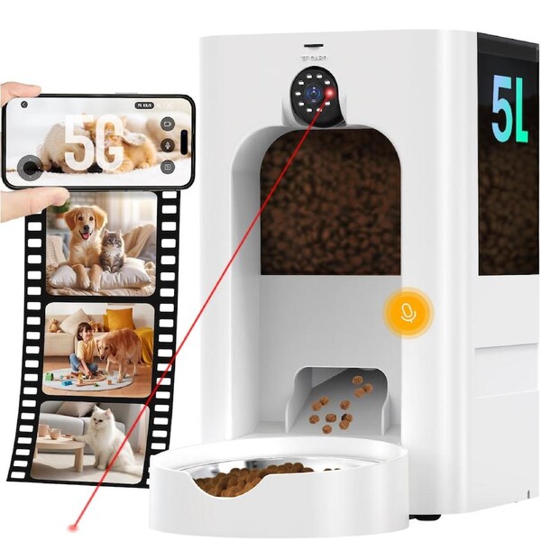 Advwin Automatic Cat Feeder with Camera 5L Smart Pet Feeder with Laser Teaser