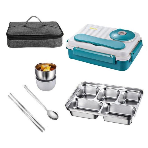 Nevenka 316 Stainless Steel Lunch Box With 5 Compartments Bento Container-Blue