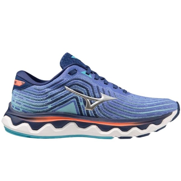 Mizuno Women's Wave Horizon 6 Running Shoes in Dazzling Blue/Silver/Neon Flame – Size 7.5