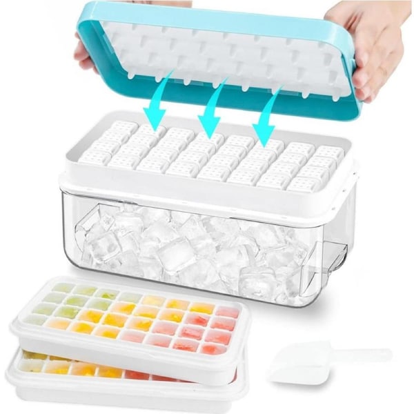 Ice Cube Tray with Lid and Storage Bin, 64 Pcs Silicone Ice Cube Trays for Freezer, Easy Release & Save Space, 2 Ice Trays with Scoop, for Whiskey, Cocktail, Coffee
