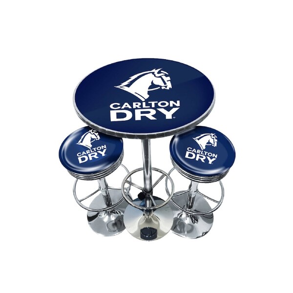 3pc A Man & His Cave Carlton Dry Retro Bar Stool & Table Set 70cm Blue