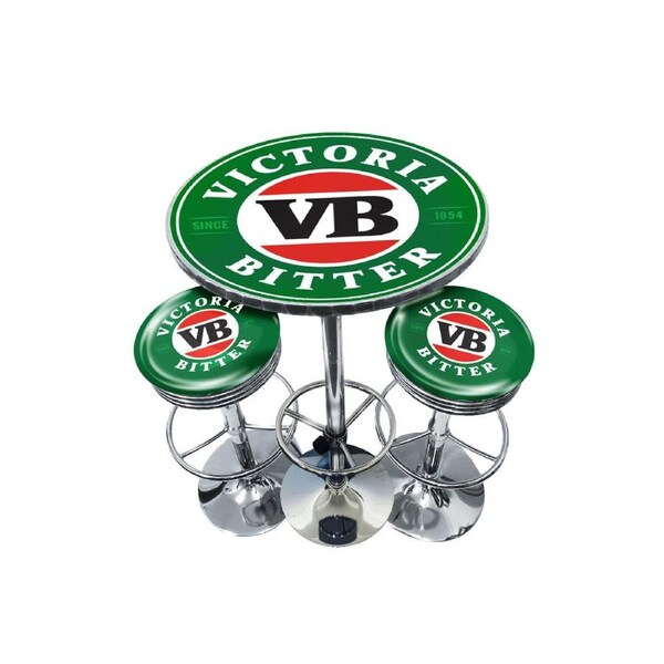 3pc A Man & His Cave Victoria Bitter Retro Bar Stool & Table Set 70cm Green