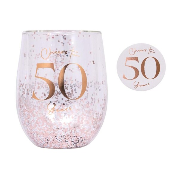 Splosh Celebration 50th Glitter Stemless Glass & Badge Set 10x12cm Drinkware