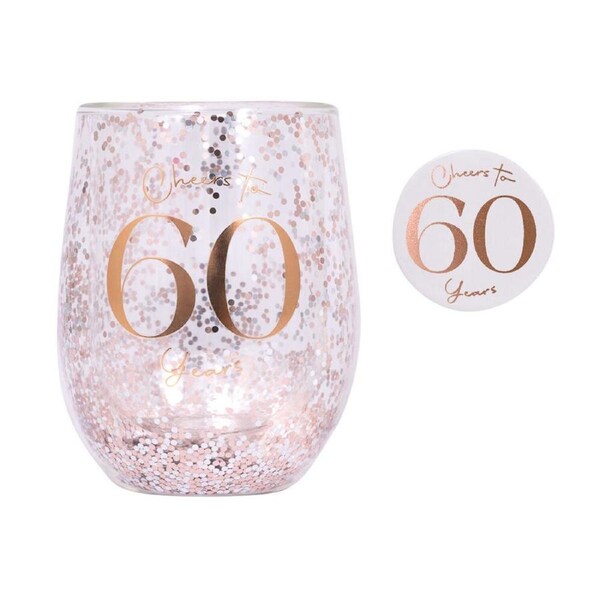 Splosh Celebration 60th Glitter Stemless Glass & Badge Set 10x12cm Drinkware