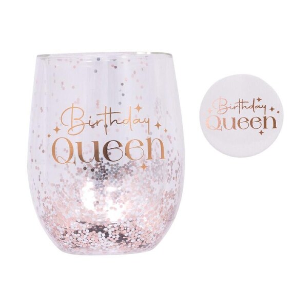 Splosh Celebration Birthday Glitter Stemless Glass & Badge Set 10x12cm Drinkware