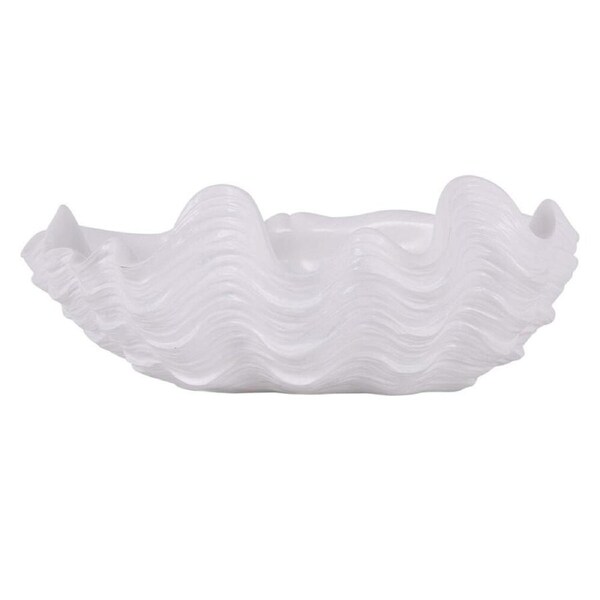Splosh Palm Cove Large Polyresin Clam Shell Bowl Home Decor 28.5x34cm White