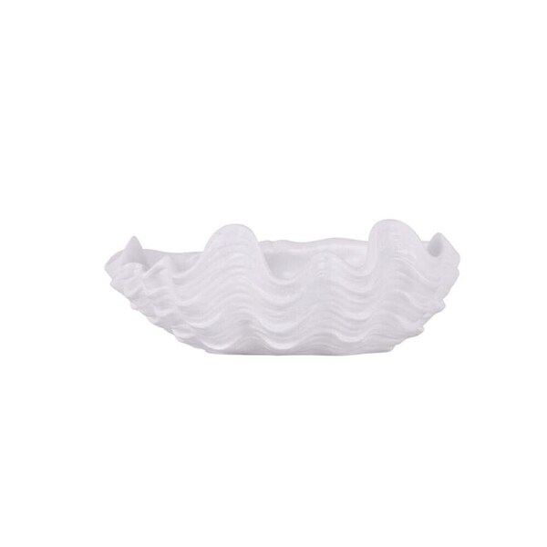 Splosh Palm Cove Small Polyresin Clam Shell Bowl Home Decor 14.5x18cm White