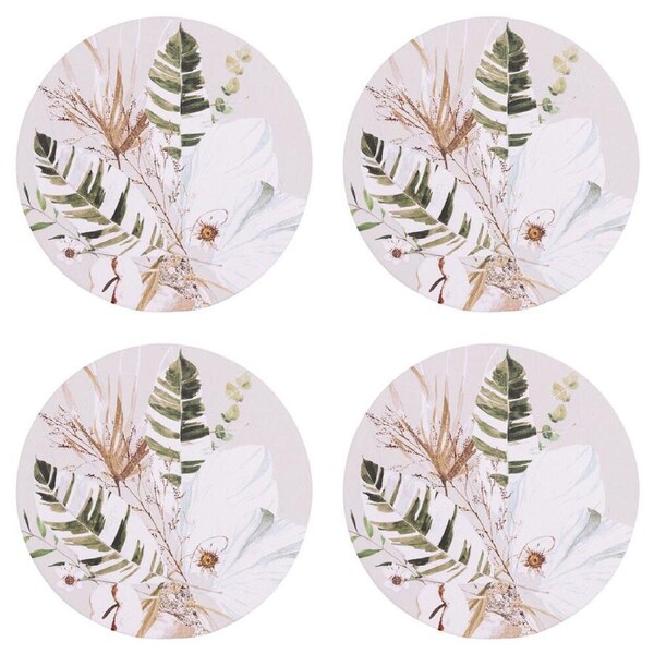 4PK Splosh Palm Cove Greenery Ceramic Beverage Coaster Home Decor 10.5cm Round
