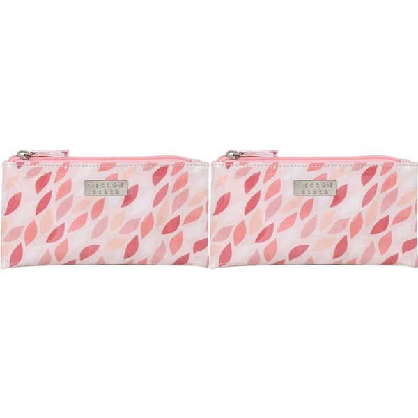 2PK Wicked Sista Coral Leaves Small Flat Purse Makeup Pouch Waterproof 20x10cm