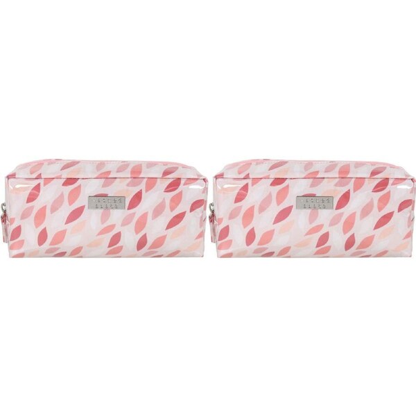 2PK Wicked Sista Coral Leaves Rectangular Cosmetic Bag Makeup Travel Pouch
