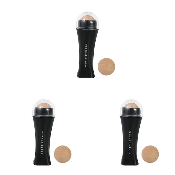 3PK Wicked Sista Volcanic Stone Oil Absorbing Roller Face Tool 6.5x13cm Black