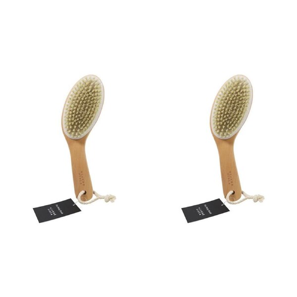 2PK Wicked Sista Handheld Wooden Dry Exfoliating Body Brush Tool 7x25cm Brown