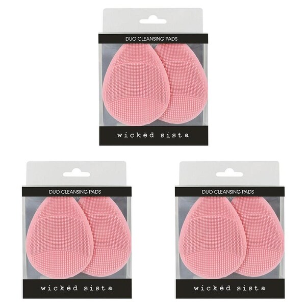 3x 2pc Wicked Sista Silicone Facial Cleansing Pad Face Scrubber 11.3x15cm Pink