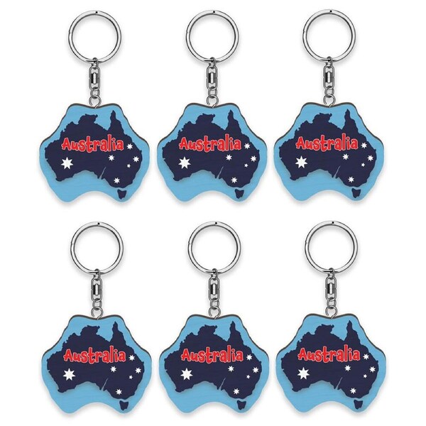 6pc LMD Map Of Australia Wood Handmade Keyring Hanging Bag Keychain Accessory