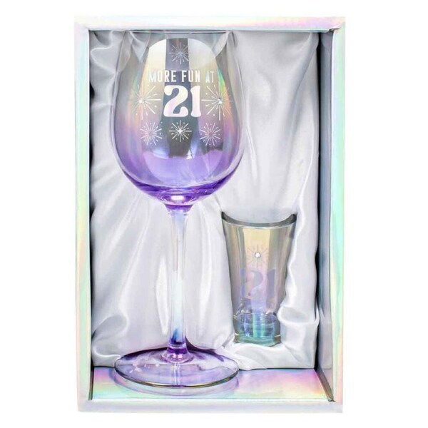 2pc LMD 21st Holographic 430ml Wine Glass/60ml Shot Glass Party Drinking Set