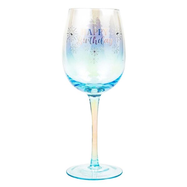 LMD Happy Birthday Holographic 430ml Stemmed Red Wine Glass Round Cup Drinkware