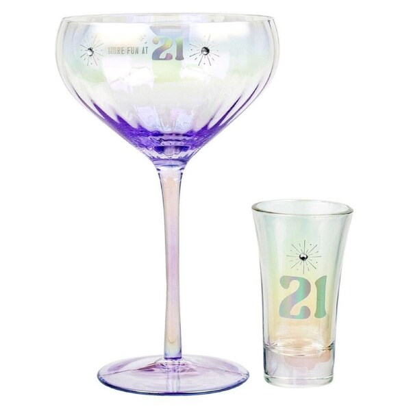 2pc LMD 21st Holographic 300ml Coupe/60ml Shot Glass Party Drinking Set