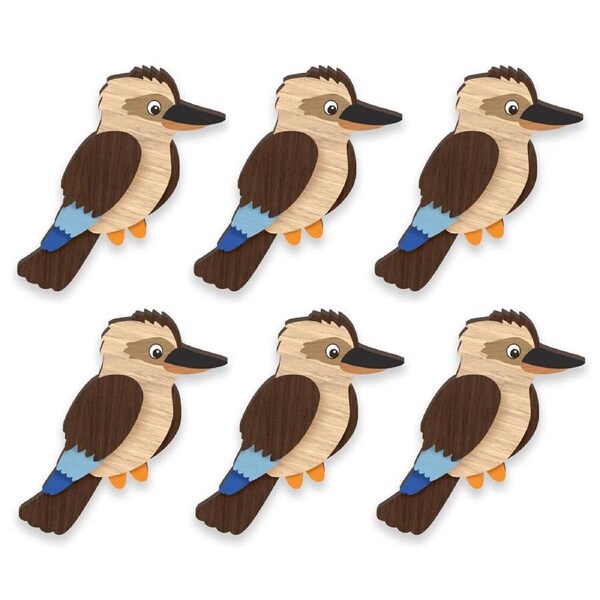6pc LMD Kookaburra Handmade Animal Wood Ref Magnet Fridge Kitchen Home Decor