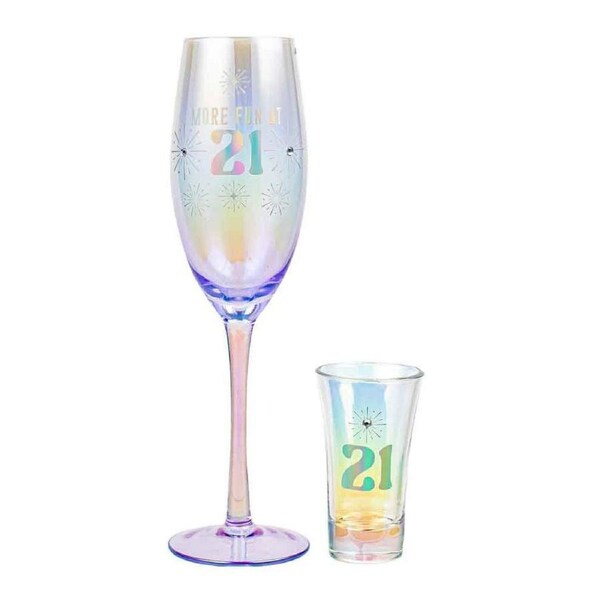 2pc LMD 21st Holographic 250ml Champagne/60ml Shot Glass Party Drinking Set