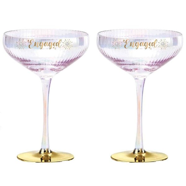 2pc LMD Holographic Engaged 300ml Stemmed Champagne Coupe Glass Drinkware Set