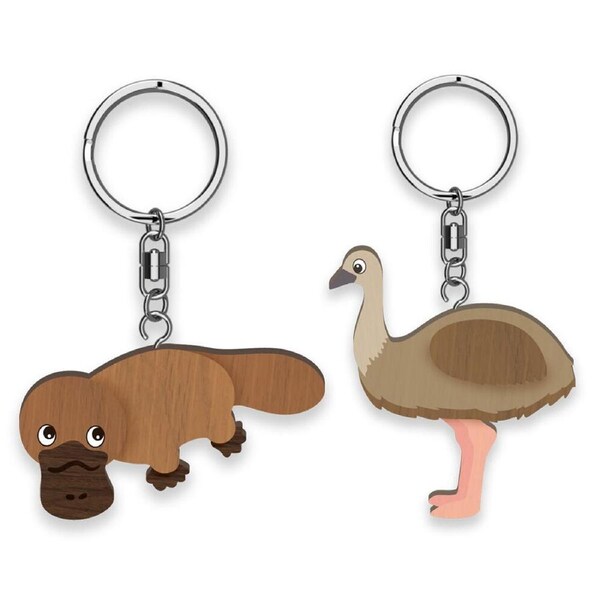 12pc LMD Emu/Platypus Wood Handmade Keyring Hanging Keychain Bag Accessory