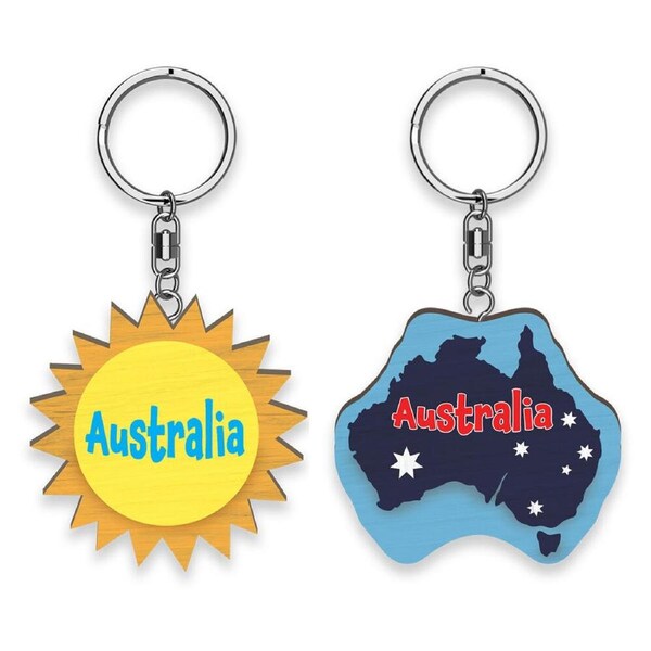 12pc LMD Sunshine/Map Of Australia Wood Handmade Keyring Keychain Bag Accessory
