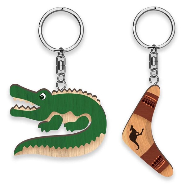 12pc LMD Crocodile/Boomerang Wood Handmade Keyring Hanging Bag Accessory