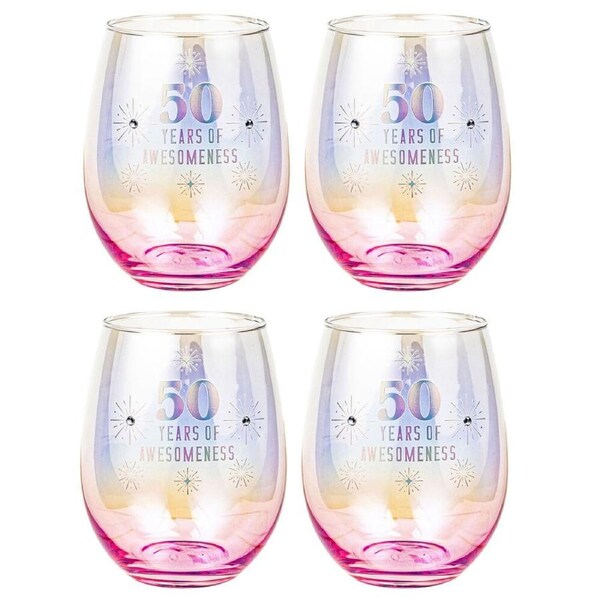 4PK LMD 50th Stemless Holographic Glass 560ml Cold Water/Juice Drinking Tumbler