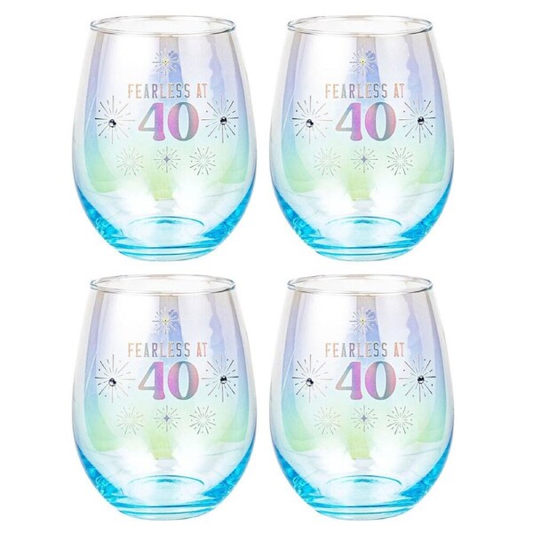 4PK LMD 40th Stemless Holographic Glass 560ml Cold Water/Juice Drinking Tumbler
