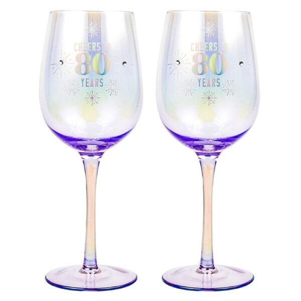 2PK LMD 80th Holographic 430ml Stemmed Red Wine Glass Round Cup Party Drinkware