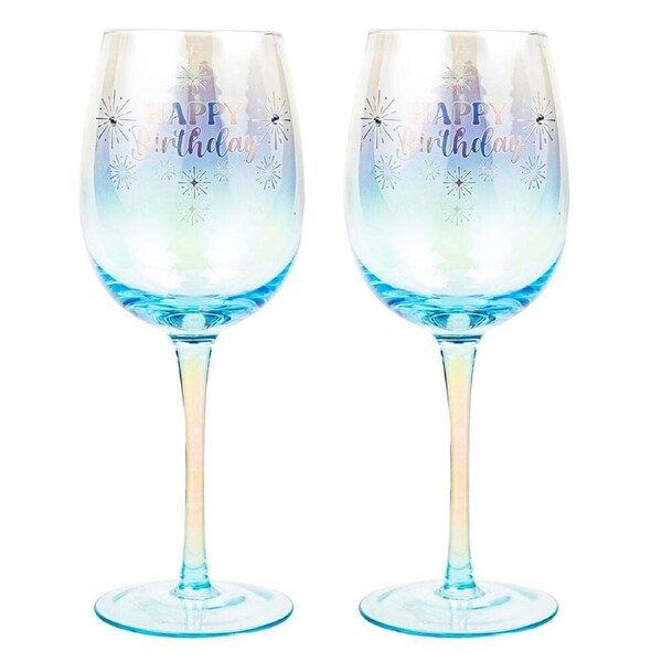 2PK LMD Happy Birthday Holographic 430ml Stemmed Red Wine Glass Round Drinkware