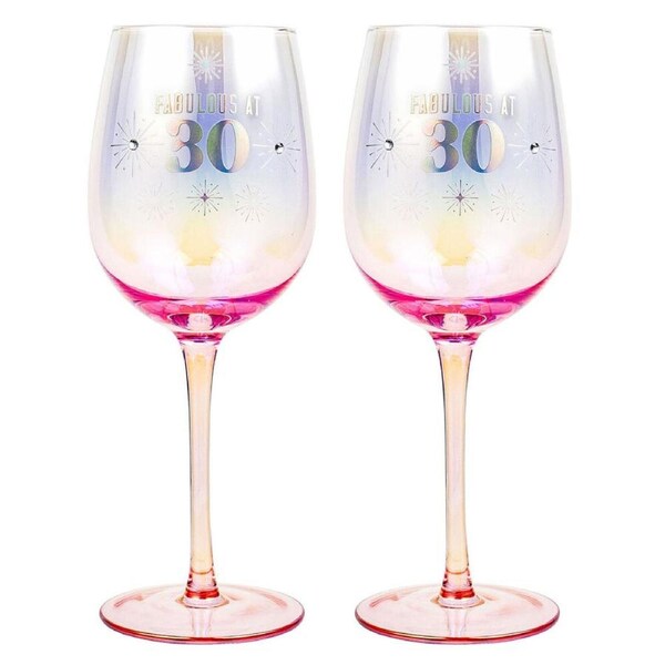 2PK LMD 30th Holographic 430ml Stemmed Red Wine Glass Round Cup Party Drinkware