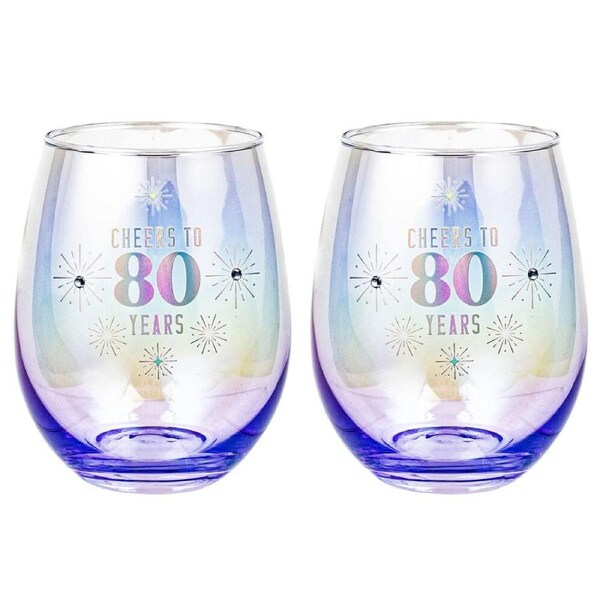 2PK LMD 80th Stemless Holographic Glass 560ml Cold Water/Juice Drinking Tumbler
