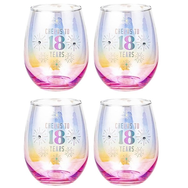 4PK LMD 18th Stemless Holographic Glass 560ml Cold Water/Juice Drinking Tumbler