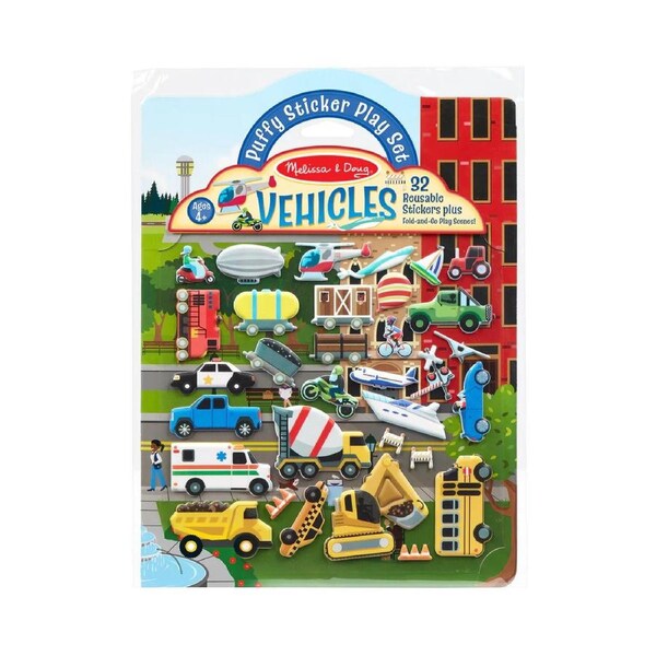 Melissa & Doug Reusable Puffy Sticker Play Set - Vehicles