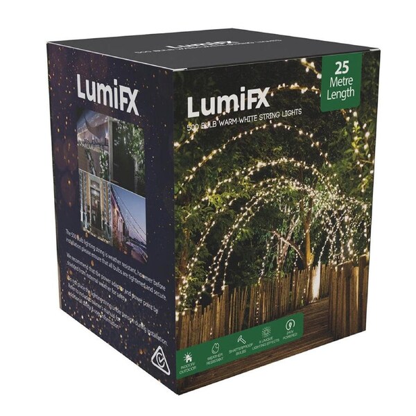 Lumifx 500-LED Powered Outdoor String Lights 8 Lighting Effects 25m Warm White
