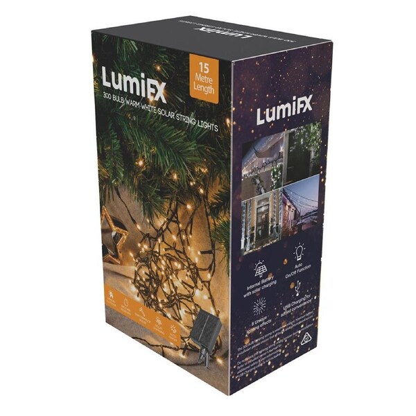 Lumifx 300-LED Powered Outdoor String Lights 8 Lighting Effects 15m Warm White