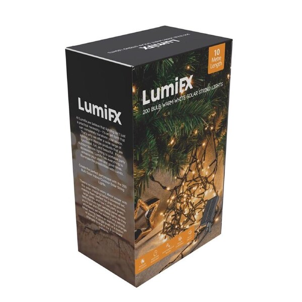 Lumifx 200-LED Solar Power Outdoor String Lights 8 Light Effects 10m Warm White