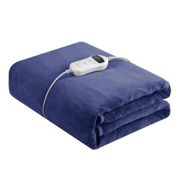Royal Comfort Thermolux Heated Electric Fleece Throw Blanket 160x120cm Navy