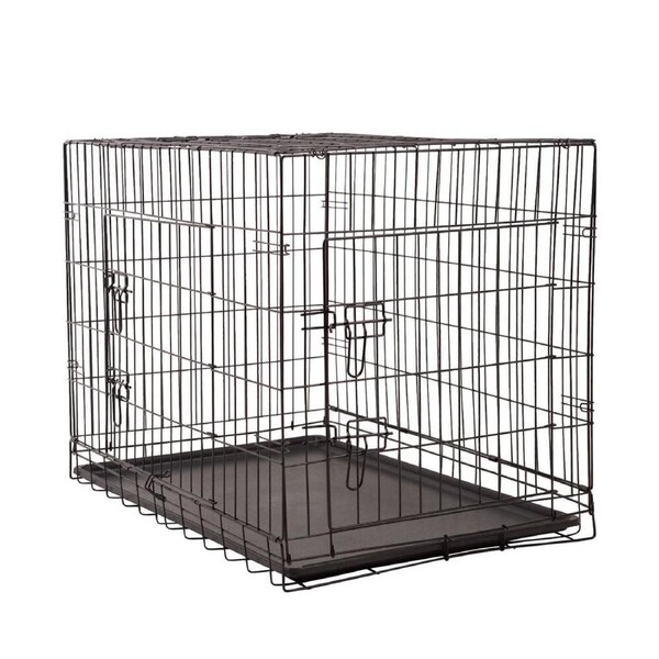 4Paws Foldable Metal Wire Portable Travel Pet Cage w/ ABS Tray 91x66cm Black