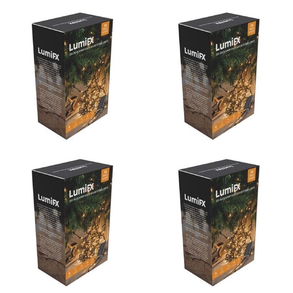 4PK Lumifx 200-LED Solar Power Outdoor String Lights 8 Effects 10m Warm White