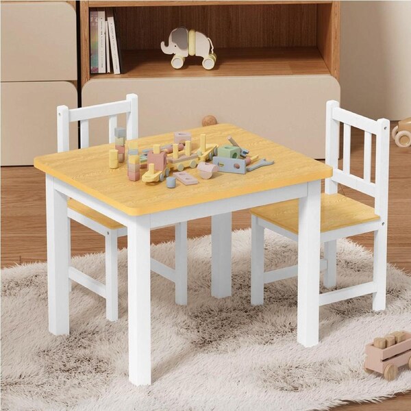 BoPeep 3-Piece Kids Wooden Table and Chairs Set Study and Activity Desk