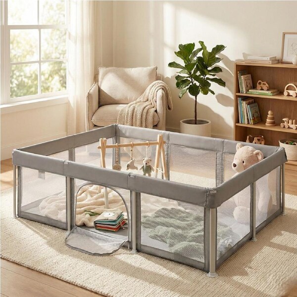 BoPeep 120x180x65cm Foldable Kids Playpen Pop-Up Baby Safety Mesh Fence & Toddler Play Center