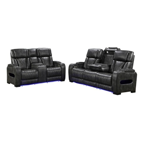 3R+2R Electric Recliner LED Air Leather Dark Grey