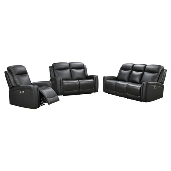 3R+2R+1R Genuine Leather Power Recliner Black