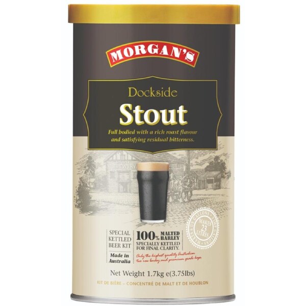 Morgan's Premium Dockside Stout 1.7kg Home Brew Beer Extract Tin - Rich Dark Stout Kit